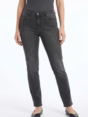 Gloria Vanderbilt Dark Gray Tapered Leg Jeans with Subtle Embroidery